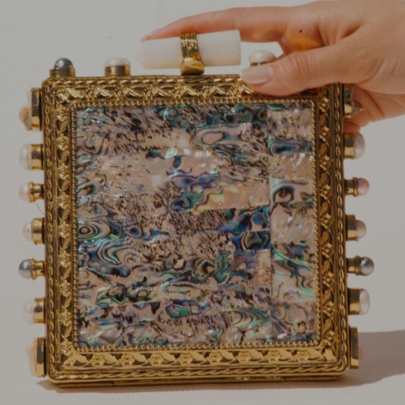 Gold and Multicolor Box Clutch